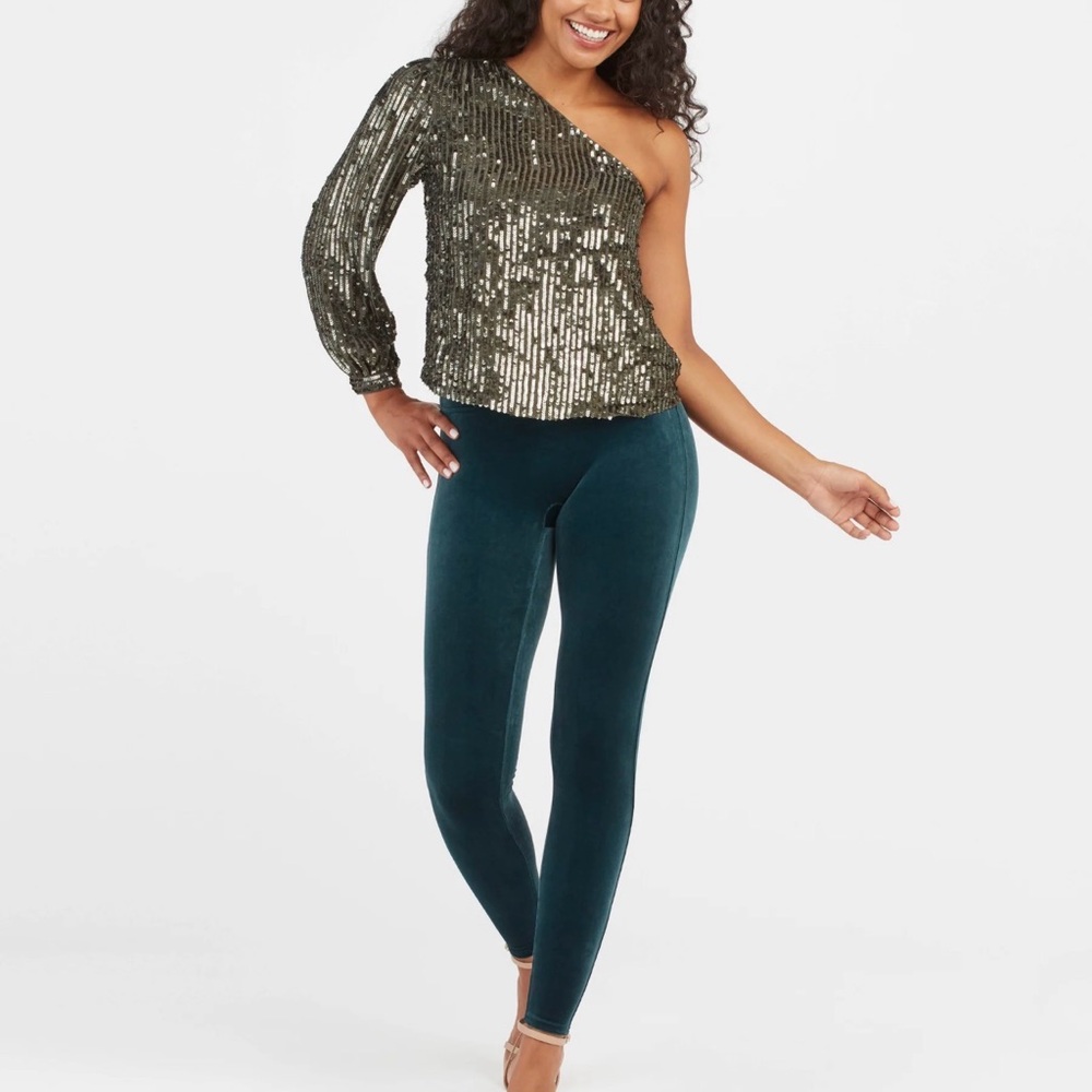 SPANX Velvet Leggings in Malachite